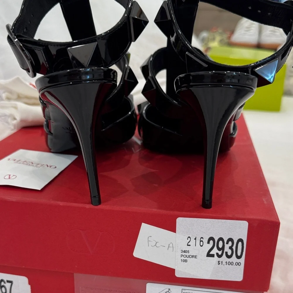 Valentino Glossy Black Studded Heels - Picture 3 of 10